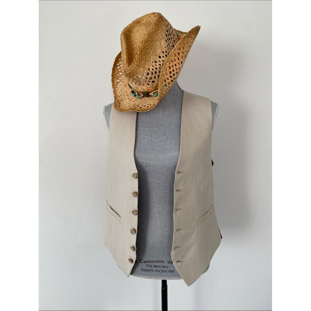 VTG Cream Pinstripe Tailored Vest Brand Unknown Western Preppy Women Sz M